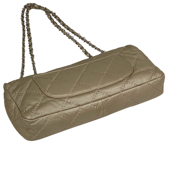 Chanel Coco Shoulder Ultra Mark W Chain Beige Bag Leather Stitch Chain - Picture 1 of 13